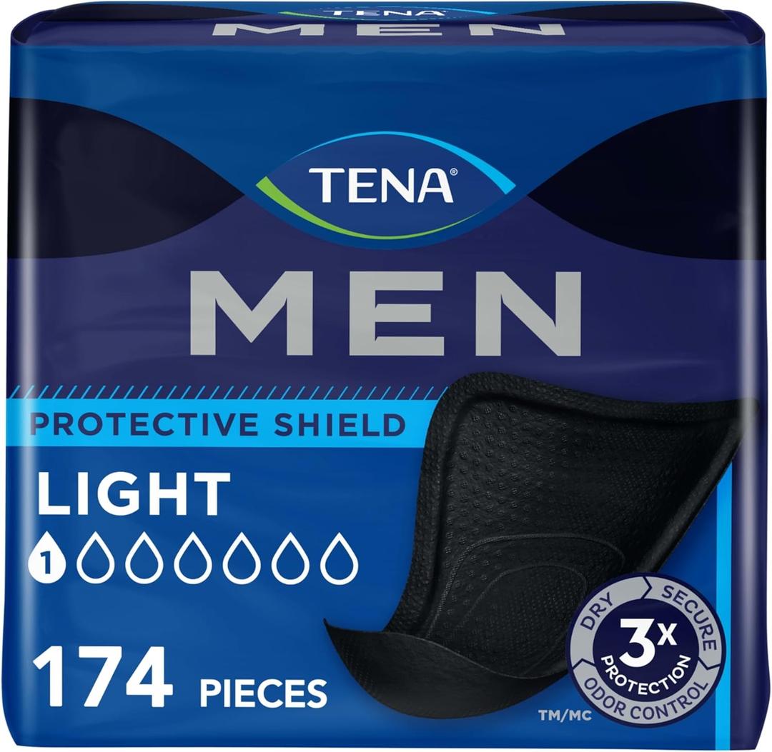 Tena Men Light Incontinence Protective Shield for Men, Bladder Control, Discrete, Light Absorbency, 174 Count