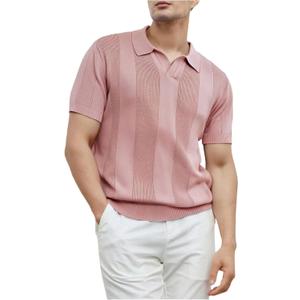 SOLY HUX Men's Knit Top Collared Short Sleeve Shirts Classic Summer Pullover T-Shirt (Pink, M)