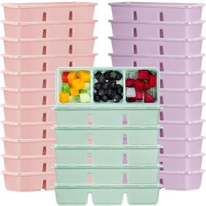 Hushee 25 Pack 17 oz Small Meal Prep Containers with 3 Compartments Snack Containers with Lid Disposable Plastic Bento Box Travel Lunch Food Boxes Stackable for Office Picnic (Purple,Pink,Mint Green)