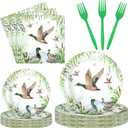 Sunnyray 96 Pcs Mallard Duck Party Decorations Supplies Duck Hunting Birthday Party Tableware Set Mallard Baby Shower Plates Napkins Forks for 24 Guests