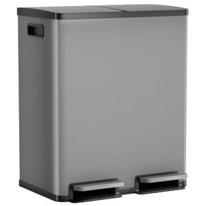 DUMOS 2x8-Gallon Dual Trash Can, Kitchen Garbage Bin with Lid, Matte Gray