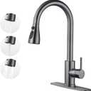 Kitchen Faucet with Pull Down SprayerStainless Steel Single Handle Kitchen Faucet1/3 Hole, Deck Plate IncludedSuitable for farmhouses, Campers, Laundry Rooms, RVs, and Bars (Gun Gray)