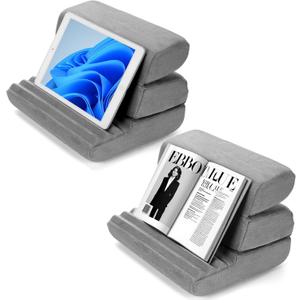 Weysat 2 Pack Tablet Pillow Stands for Lap with 3 Viewing Angles Adjustable Foldable Soft pad Holder for Bed and Desk Compatible with Ipad Pro 13 12 11 10.5 Air Mini 5 4 3 2 Phone 16 15 14 E-Reader
