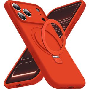 SKYLMW Compatible with iPhone 17 Pro Case with Magnetic Invisible Stand Compatible with Mag-Safe Military Drop Tested Shockproof Silicone iPhone 17 Pro Phone Cases for Women Men 6.3"Red