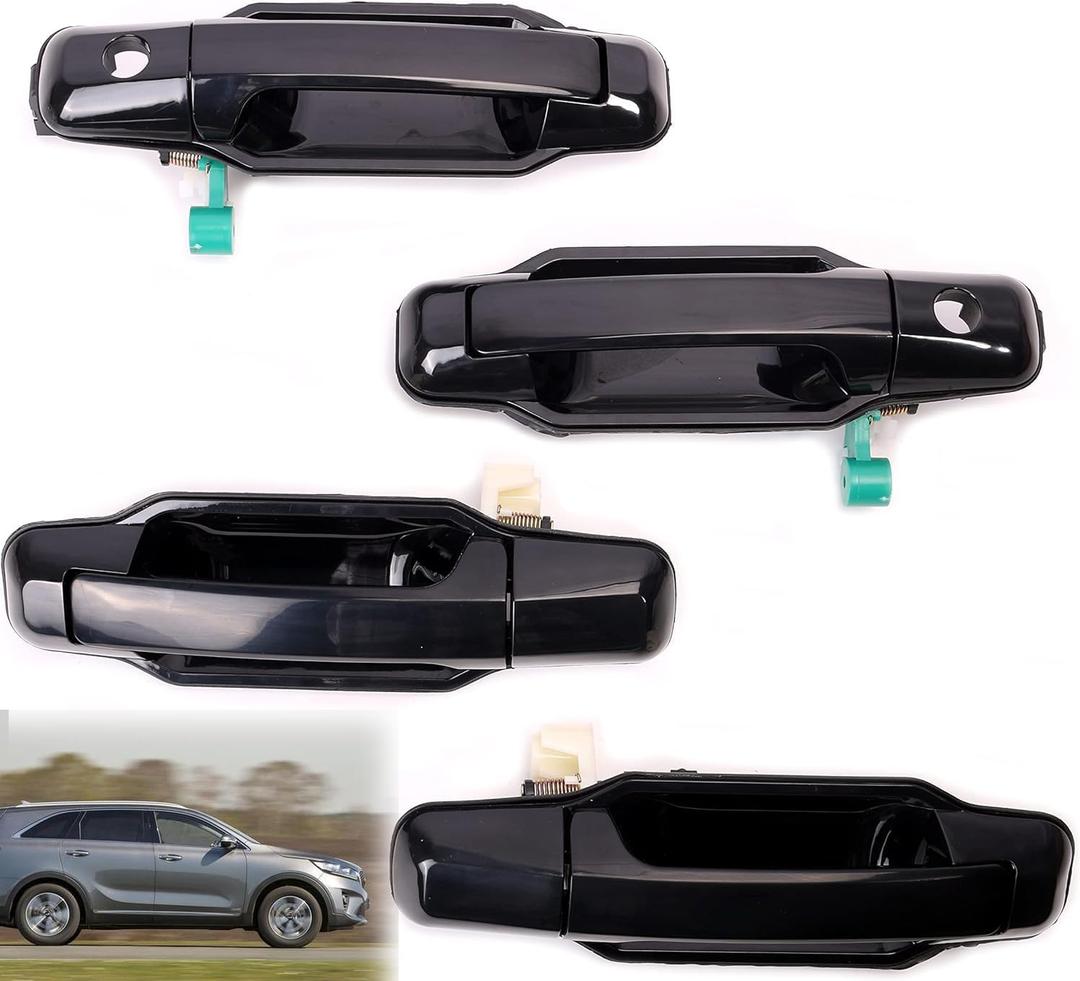 Black Exterior Door Handles Set, fits for Kia Sorento 2003-2009 Replace 82650-3E000 83660-3E000, Front Rear & Left Right Outside Door Handle, 4pcs