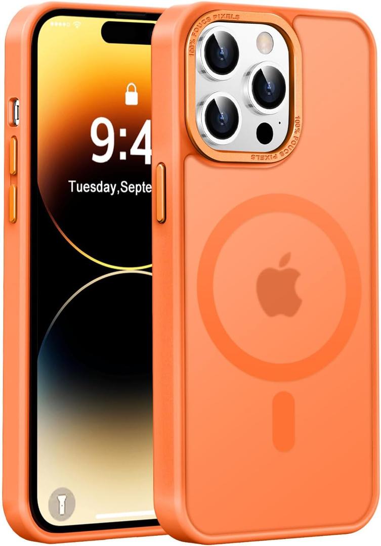 Newfuture Designed for iPhone 14 Pro Case with Magnetic [13 FT Military Drop Protection] [Compatible with Magsafe] Slim Translucent Matte Shockproof with Anti-Fingerprint Phone Case, Orange