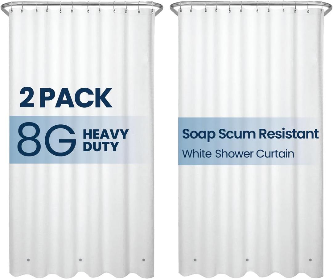 LiBa Shower Curtain 2 Pack- Waterproof Plastic Shower Curtain Premium PEVA Non-Toxic with Rust Proof Grommets White 8G Heavy Duty Bathroom Accessories 72x72