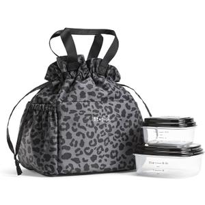 Fit & Fresh Lunch Bag For Women, Insulated Womens Lunch Bag For Work, Stain-Resistant Large Lunch Box For Women With Containers, Cinch Closure Cromwell Bag, Black Cheetah