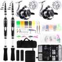 2PCS Telescopic Fishing Rods and Reels Combo Set 6.89ft Portable Fishing Pole Spinning Reel Lures Accessories with Storage Bag Saltwater Freshwater Fishing Pole Combo Fishermen Gift