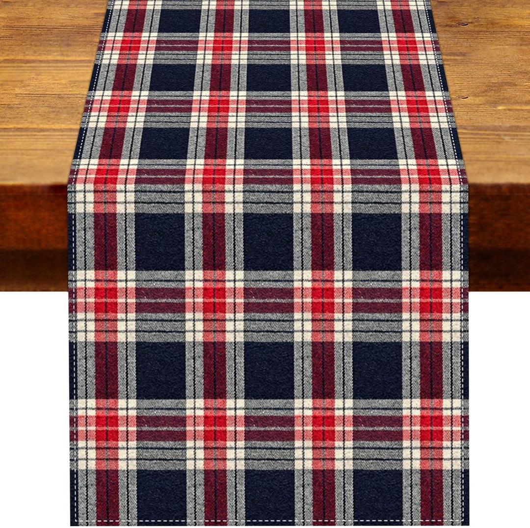 Independence Day Tartan Plaid Table Runner American 4th of July Buffalo Plaid Memorial Patriotic Party Decoration Home Kitchen Table Decor