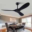 52" Ceiling Fan with Remote Control No Lights,Modern Reversible DC Motor Indoor Outdoor 3 Blades Ceiling Fans for Patio Bedroom Living Room (Black)