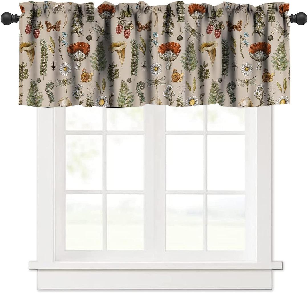 Mushroom Window Valance,Vintage Woodland Vanilla Print Decorative Curtains Valance for Bedroom Kitchen Cafe,Brown 54x18in Mushroom Window Valance,Vintage Woodland Vanilla Print Decorative Curtains Valance for Bedroom Kitchen Cafe,Brown 54x18in