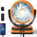 Rychi 40000mAh Battery Powered Camping Fan - 135H Max Cooling, Rechargeable Battery Operated Oscillating Floor Fan with Charger, Remote & Hook, Portable for Tent Hurricane Power Outage Outdoor Patio (Orange)