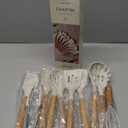 CAROTE Silicone Cooking Utensils Set, Kitchen Utensils Set 10 Pcs for cooking, BPA Free Spatula Set with Heat Resistant Wood Handles for Nonstick Cookware (Cream White)