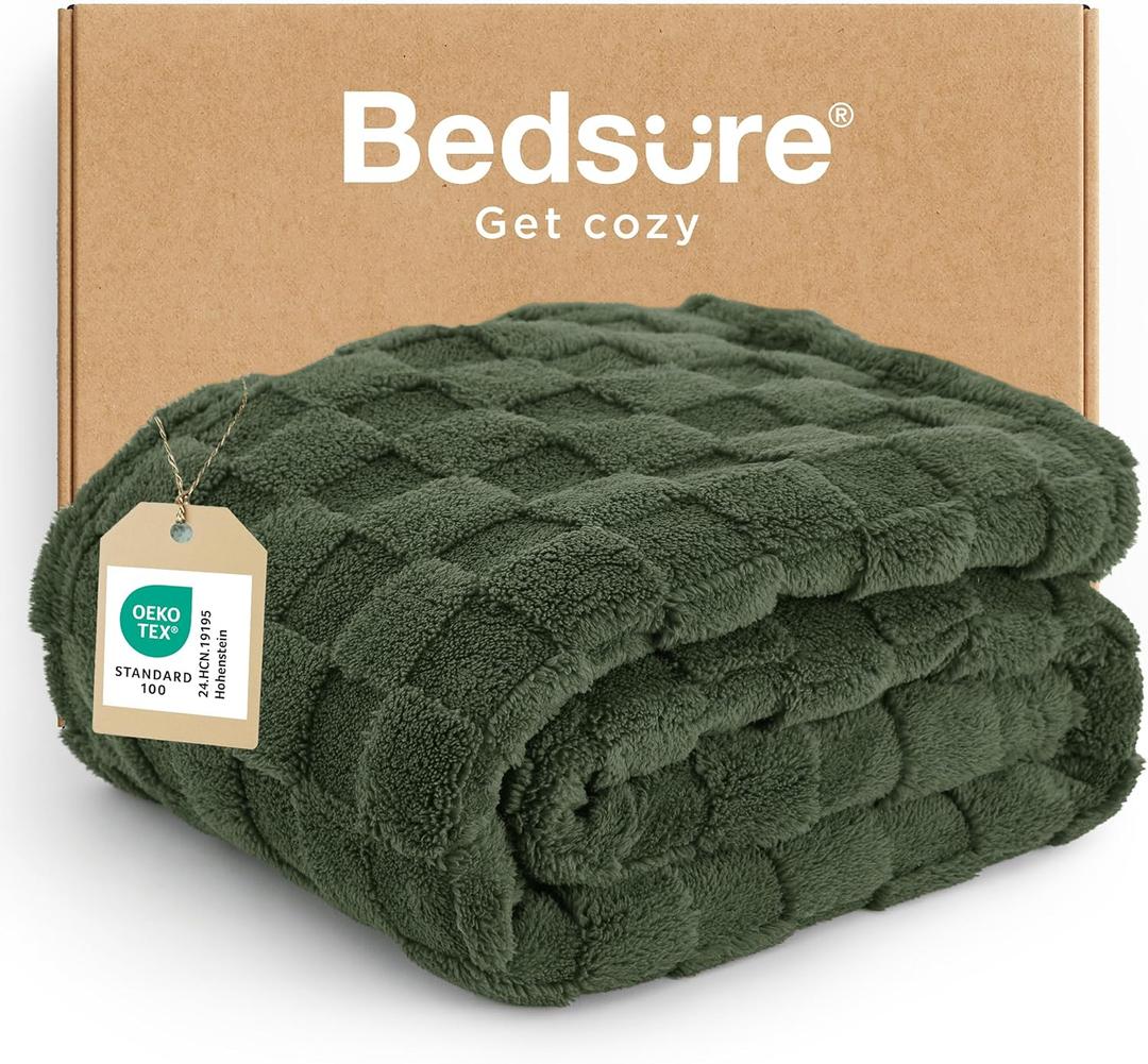 Bedsure GentleSoft Bronze Green Throw Blanket for Couch - Checkered Fleece Christmas Blankets Gifts for Women Men Girls, Cute Soft Cozy Throw for Bedroom Home Decor Gifts, 50x60 Inches