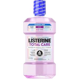 Listerine Total Care Alcohol-Free Mild Mouthwash, 6 Benefit Oral Rinse to Help Kill 99.9% of Germs That Cause Bad Breath, Strengthen Enamel, Mild Mint Flavor, 1 L