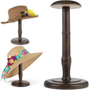 Vintage Style Hat Rack Stand, Rustic Brown Hats Display Stand Wood, Hats Rack Tabletop Cap Organizer and Display Racks, Freestanding Hat Stands for Caps and Wigs