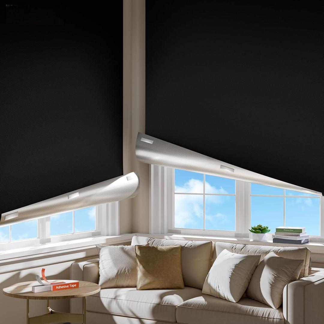 2 Pack Portable Blackout Curtains for Bedroom, Easy Install No Drill Black Out Shades&Blinds for Indoor Windows with Upgraded Hook&Loop Tapes,100% Blackout Window Cover for RV/Nursery 59" W x72 H