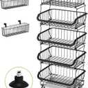 Fruit Vegetable Basket, 1Easylife 5 Tier Stackable Metal Wire Basket Cart with Rolling Wheels, Utility Rack for Kitchen, Pantry, Garage With 2 Free Baskets (Black)