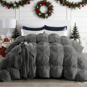 Puredown Grey Goose Down Comforter Twin Size, 800 Fill Power, 100% Cotton 700 TC Fabric, Winter Duvet Insert, Pinch Pleat Heavyweight Comforter Cloud Fluffy Extra Warmth