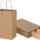 Toovip 25 Pack 5.25x3.25x8.25 Inch Small Plain Brown Kraft Paper Bags with Handles Bulk, Gift Bags for Favor Grocery Retail Party Birthday Shopping Business Goody Craft Merchandise Take Out Sacks