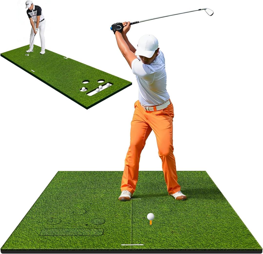 Dual-Mode Golf Hitting Practice Mat 1.2in Indoor Outdoor Putting Mats Turf