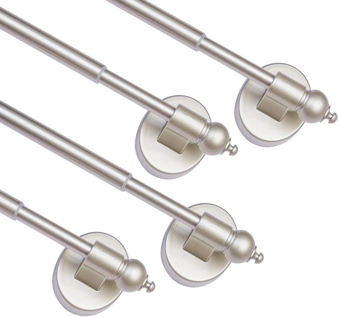 Magnetic Curtain Rods for Metal Doors Multi-Use Adjustable Appliance for Windows Iron Steel Places 9-16 Inch Nickel 4 Pack