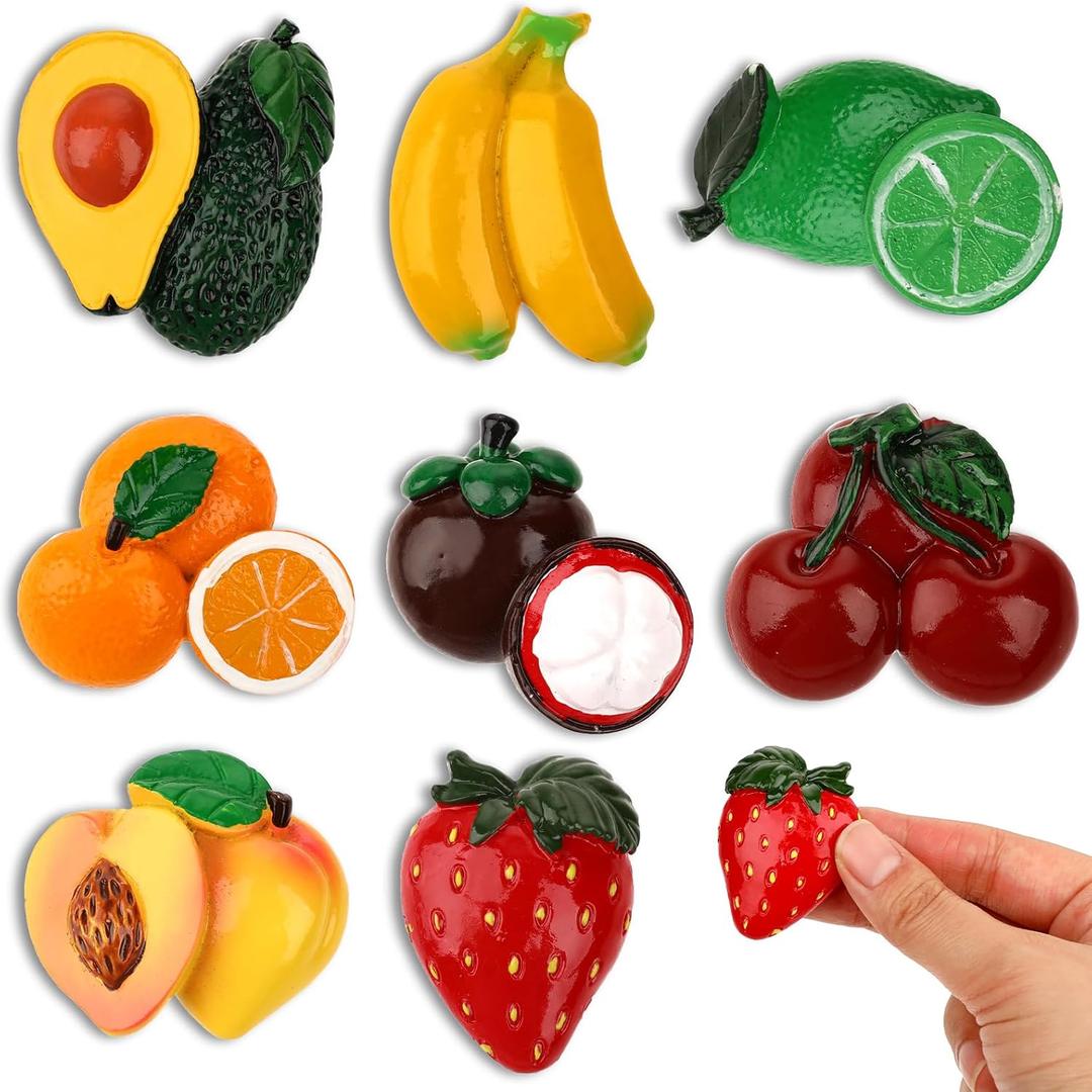 Fruit Fridge Magnets, 8Pcs Cute Cartoon Refrigerator Magnet 3D Resin Fruit Magnetic Fridge Magnets for Refrigerators Whiteboards Maps and Other Magnetic Items