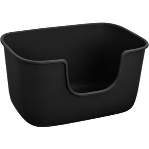 SpaceTime Extra Large Litter Box with High Sides,XL Low Entry Multi Cat Litter Pan for Kittens,Jumbo Litter Boxes for Big Cats,Anti-Splashing Cat Boxes for Indoor Cats,Open Top,Easy to Clean (Black)
