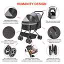 Lightweight Dog Stroller with Reversible Handle for Medium Small Dogs and Cats, Foldable Pet Stroller Travel Carriage with Large Storage Basket, 4 Wheels, Black