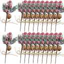 TIHOOD 20PCS 8inch Artificial Christmas Floral Picks, Red Fake Berry Picks Stems, Pine Branches with Pinecones Holly Leaves for Vase Floral Arrangement Wreath Winter Holiday Season Decor Crafts