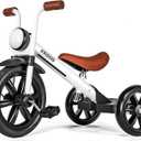 KRIDDO Kids Tricycle, 12 Inch Puncture Free Wheel w Front Light, Adjustable Seat Height, Gift for 2-5 Year Olds, White