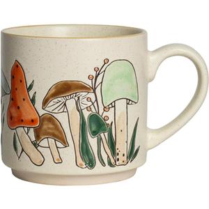14oz Ceramic Mushroom Mug for Coffee Lovers, Cute Coffee and Tea Mugs Gift for Women and Men, Dishwasher Safe Novelty Ceramic Cup (Green)