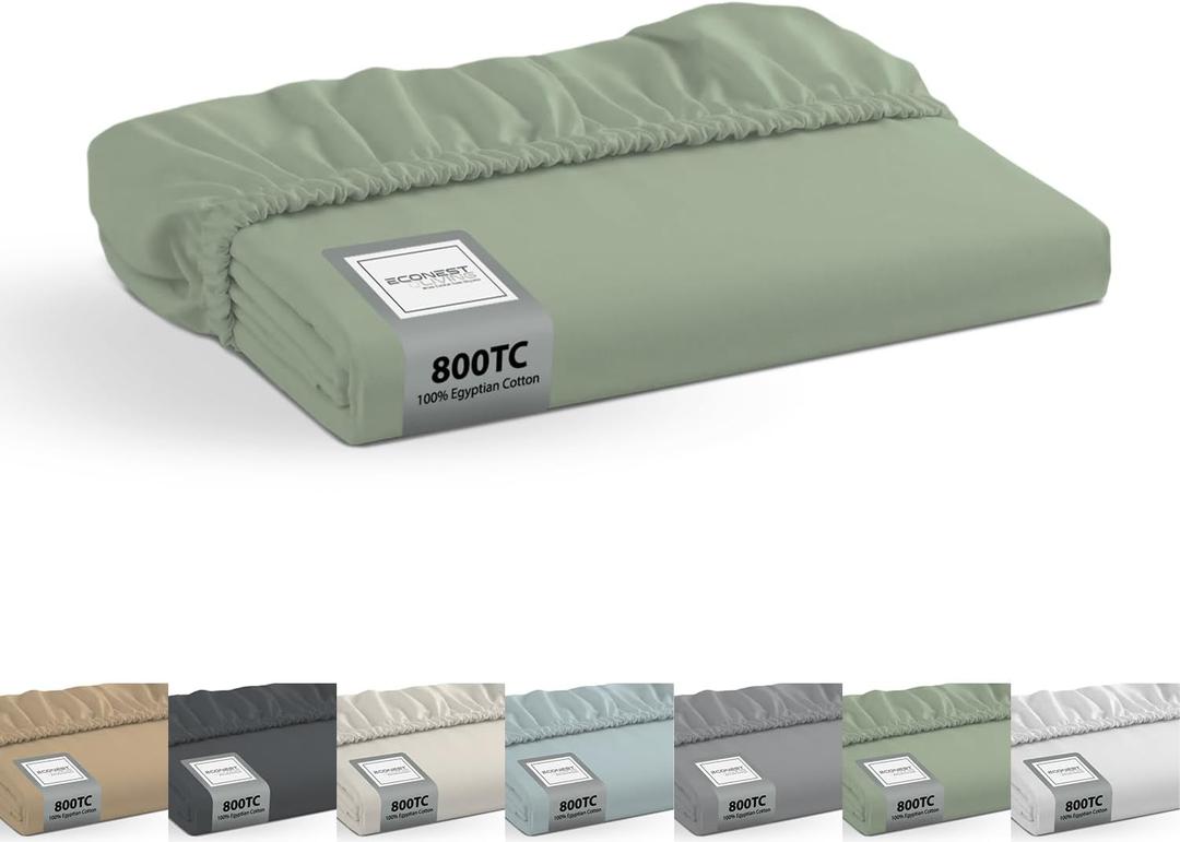 100% Egyptian Cotton Queen Fitted Sheet Only-800 Thread Count Cotton Fitted Sheet Queen, Soft, Durable, Cooling 16 Deep Pocket Sateen Weave Bottom, Luxury Hotel Quality,Sage