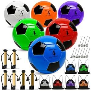 Hualleko 6 Pack Soccer Balls Size 5/ 4/ 3 Deflated Includes Soccer Ball with Pump and Net Bag, Pelota De Futbol Training Practice Sphere Competition for Indoor Outdoor