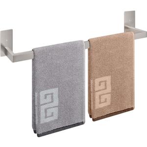 NearMoon Self Adhesive Bathroom Towel Bar, Stainless Steel Square Bath Wall Shelf Rack Hanging Towel Stick On Sticky Hanger Contemporary Style, Towel Rack Wall Mounted (24 Inch, Brushed Nickel)