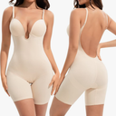 Decorus Women's Low Back Full Deep Plunge Strapless Bodysuit Mid Thigh Backless Shapewear Tummy Control Shaping Body Shaper Size L