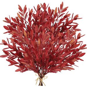 5 Stems Artificial Fall Greenery  14.6" Olive Leaf Stems for Autumn Floral Arrangements, Thanksgiving Centerpieces, Fall Decor Bouquets, Burgundy Red