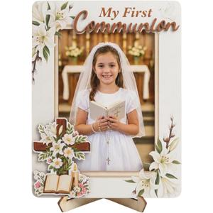 First Communion Picture Plaque, First Holy Communion Gifts for Girls, Unique First Communion Gifts for Daughter, Wood Religious Keepsake Godchilds