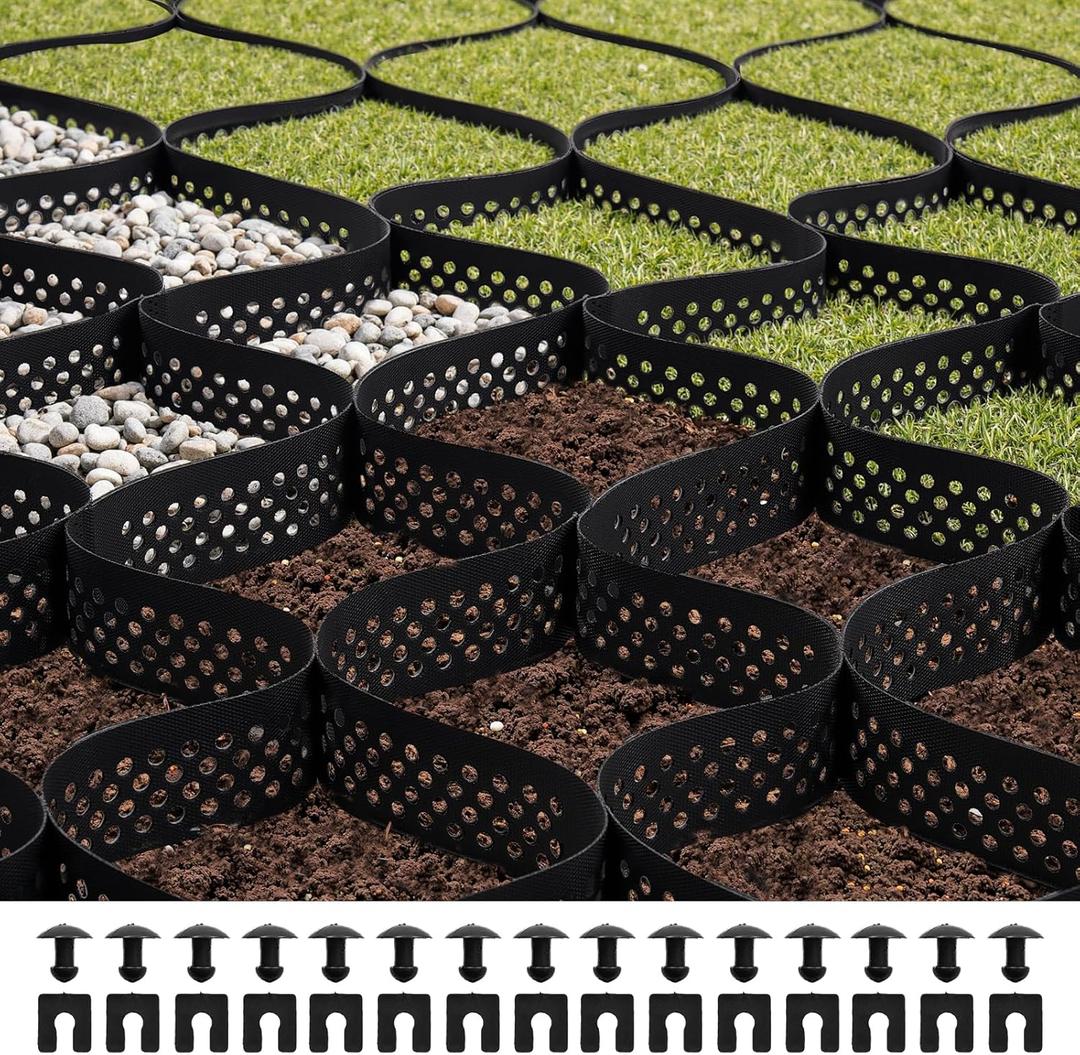 VEVOR Gravel Grid, 3 Inch Depth, 24.93 x 9.52 FT / 7600 x 2900 mm, 1880 LBS Per Sq ft Grass Ground Retainer, Permeable Geo Grids Driveway Stabilization, for Garden, Patio, Walkway, RV Parking Slopes