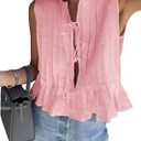 Cicy Bell Womens Bow Front Tie Tank Tops Pleated Babydoll Top Sleeveless Cute Coquette Shirt Summer Outfits (Pink, XL)