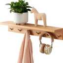 Coat Rack Shelf Wall Mounted Oak Wood Entryway Shelf with 6 Hooks Wall Coat Hook Rack with Floating Shelf for Bedroom, Living Room, Kitchen (Natural, 27.5 inch)