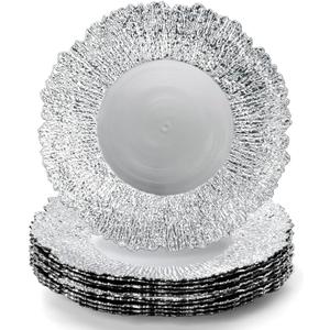 Coloch Set of 12 Plastic Charger Plates, 13" Reusable Reef Serving Chargers for Dinner Plate Round Shiny Decorative Charger Plate for Wedding, Catering, Parties, Restaurant, Home Dinner Use (Silver)