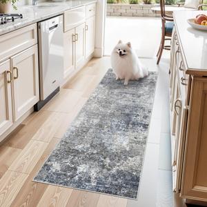 2x5 Rug Runner Non-Slip Washable Modern Neutral Abstract Kitchen Bathroom Hallway Bedroom Area Rug Soft Thin Low-Pile Small Short Floor Mat (Blue Grey,2x5)