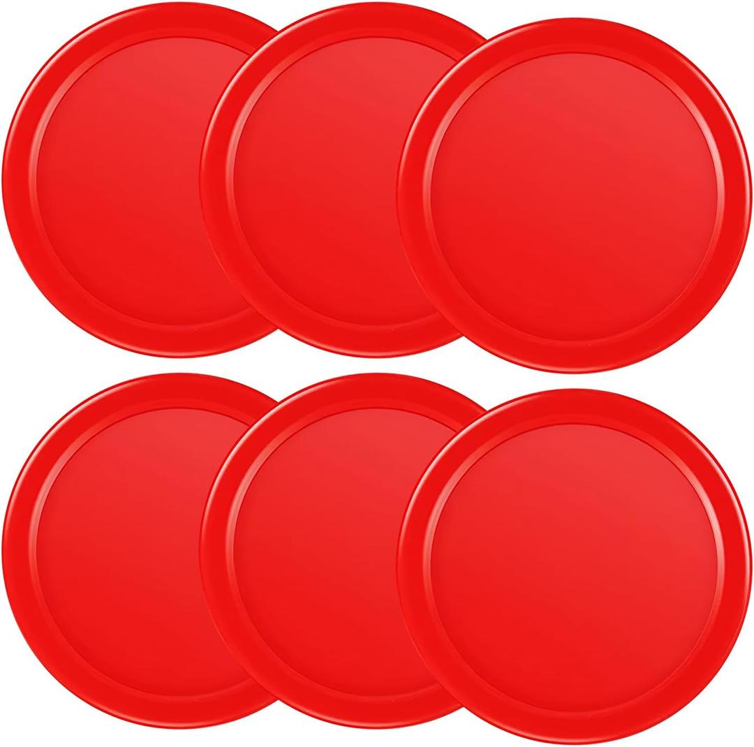 Coopay 3 1/4 Inches Air Hockey Pucks 6 Pack Full Size Heavy Replacement Pucks for Game Tables Equipment Accessories (Red)