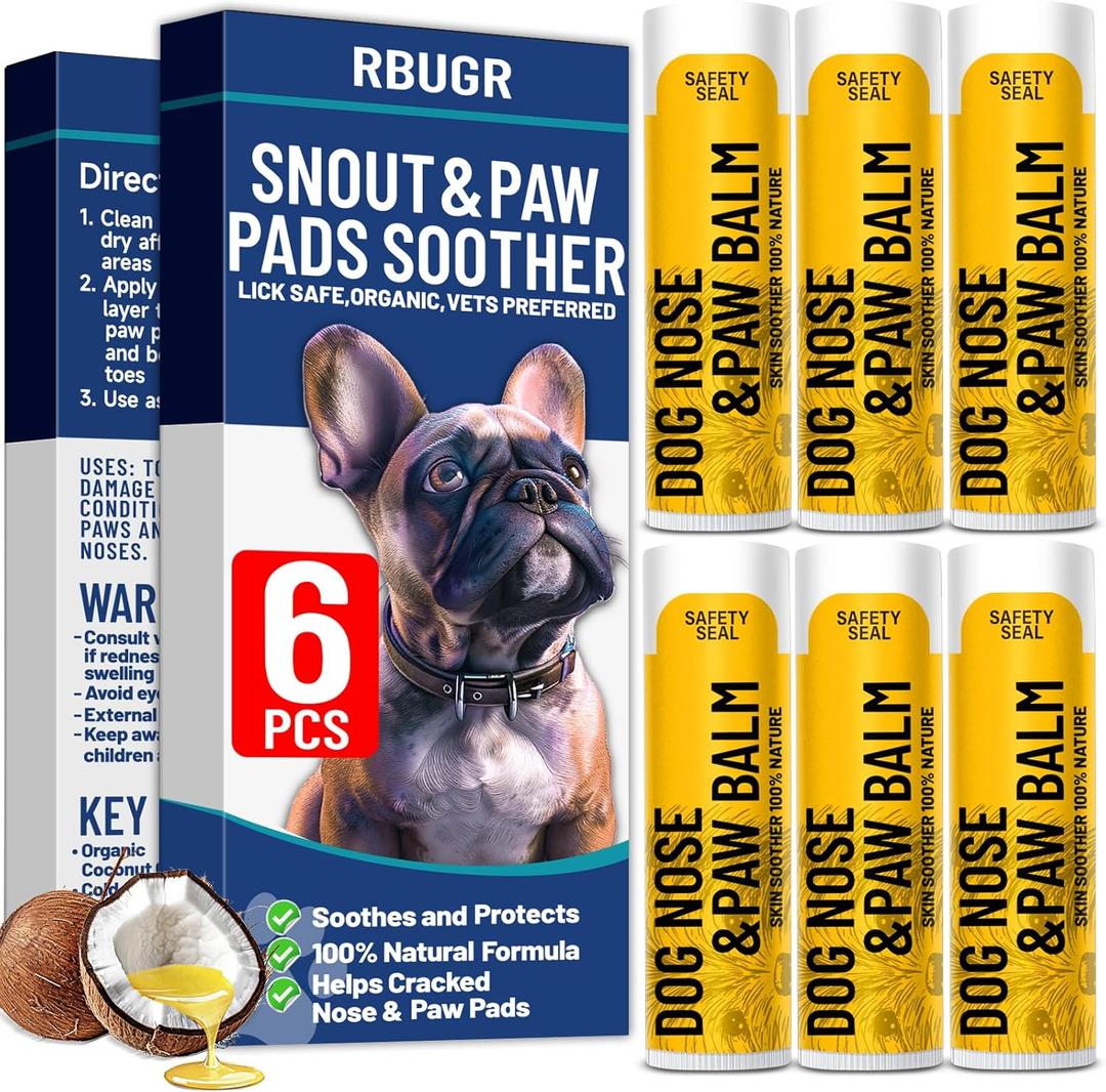 Dog Paw Balm, 6PCS Lick-Safe Dog Nose & Paw Balm with Coconut Oil, All-Natural Snout & Paw Soother for Dogs, Cat Paw Balm for Moisturizing and Healing Cracked Noses Paws(Total 0.9oz/25.2g)