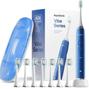 Aquasonic Vibe Series UltraWhitening Toothbrush – ADA Accepted Electric Toothbrush  8 Brush Heads & Travel Case – 40,000 VPM Motor & Wireless Charging  4 Modes w Smart Timer – Sapphire Blue
