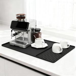 Silicone Coffee Mat 24" x 16", Heat Resistant Non Slip Leak Proof with Concave Convex Design & Detachable Drying Layer, Coffee Bar Mat for Espresso Machine, Coffee Maker Countertops (Black)
