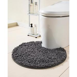 Puniamol Soft Shaggy Round Toilet Rug U Shaped for Bathroom, Excellent Absorbent Contour Toilet Mat Machine Washable, Non-Slip Microfiber Chenille Bathroom Rugs 24" Dark Grey