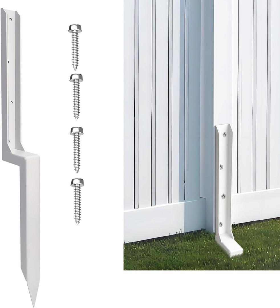Fence Post Repair Stakes Kit – 1/ 8" Thickened Carbon Steel One-Piece Structure, Heavy Duty Ground Anchor Stake for Repairing or Reinforcing Broken/ Leaning Privacy Fence & Mailbox Post, White, 1-Pack